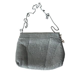 Vintage Silver Mesh Metallic Handbag, Shiny, Long Metal Chain Strap, EUC
